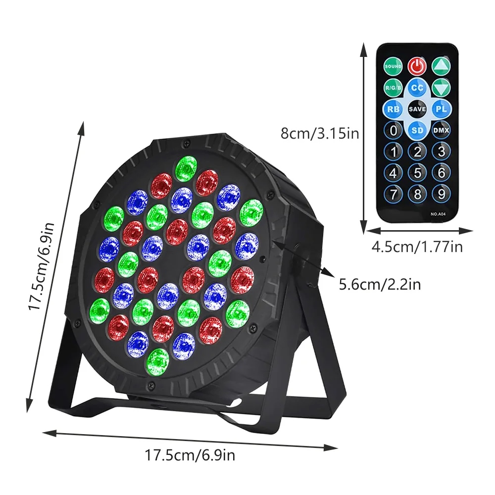 ไฟ LED 36ดวงสำหรับเวทีแบบแบน DMX512 RGB เอฟเฟกต์ไฟดิสโก้งานปาร์ตี้งานแต่งงานบาร์คลับของตกแต่งด้วยเสียงโคมไฟกระตุ้น