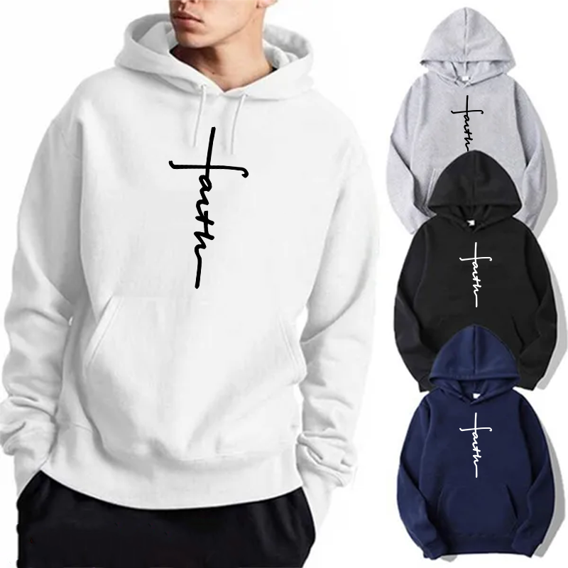 Sudadera con capucha con estampado de fe para hombre y mujer, Sudadera con capucha de lana, sudadera deportiva de moda, sudadera con capucha de cuello redondo