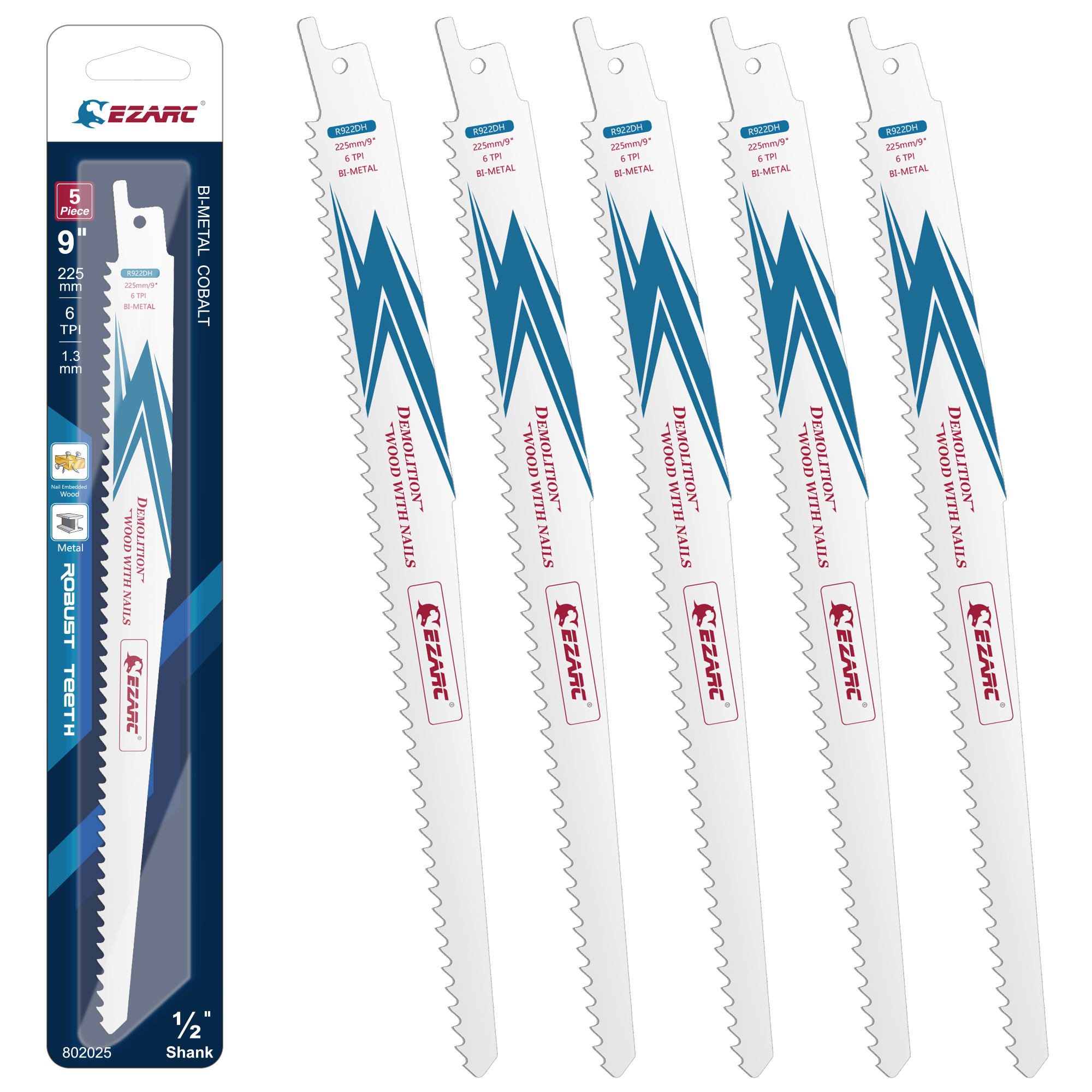EZARC 5/150/225/300Mm Chuyển Động Qua Lại Lưỡi Cưa Bi Kim Loại Coban Sabre Lưỡi Cưa Cho gỗ Phá 6TPI R622DH R922DH R1222DH