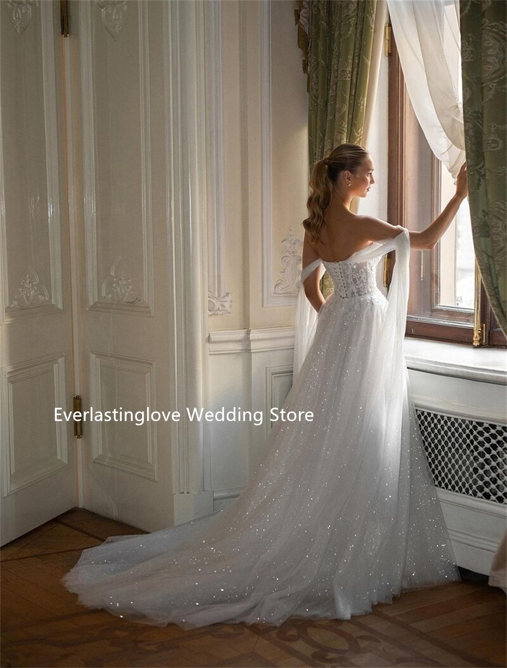 Charming Two Straps Sweetheart Lace Applique Shiny Bridal Grown A Line Wedding Dresses Custom Made Sweep Train 2026 Vestido