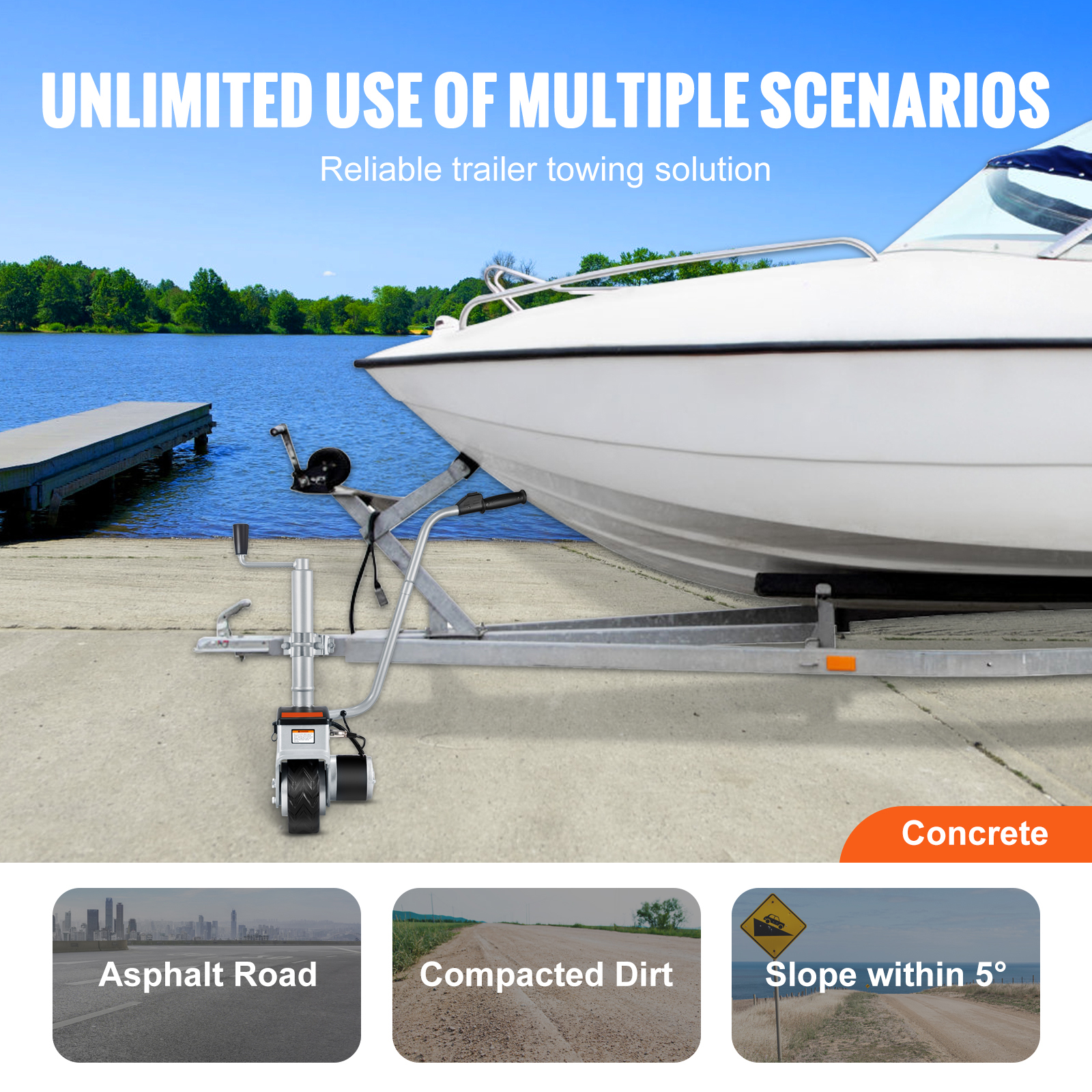 SucceBuy Trailer elétrico Dolly 5000lbs Capacidade de reboque 350W 12V Roda Jockey de reboque com velocidade móvel de 22 pés/min para trailer