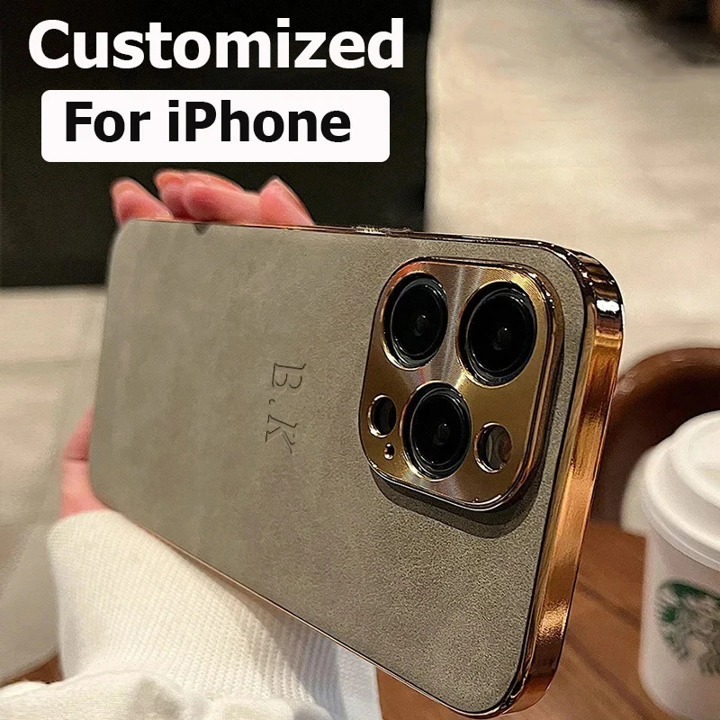Кожаный персонализированный индивидуальный чехол с именем для Iphone 11, 12, 13, 14, 15, 16 Pro Max, рамка с покрытием из овечьей кожи, чехол с инициалами 16, 11 15 Pro