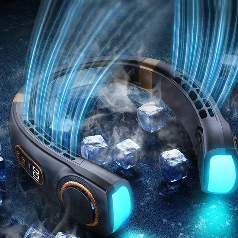 JKUOO ventilateur de cou Portable, ventilateur mains libres sans lame avec plaque de refroidissement LED 4, ventilateur personnel batterie 4000mAh USB Rechargeable