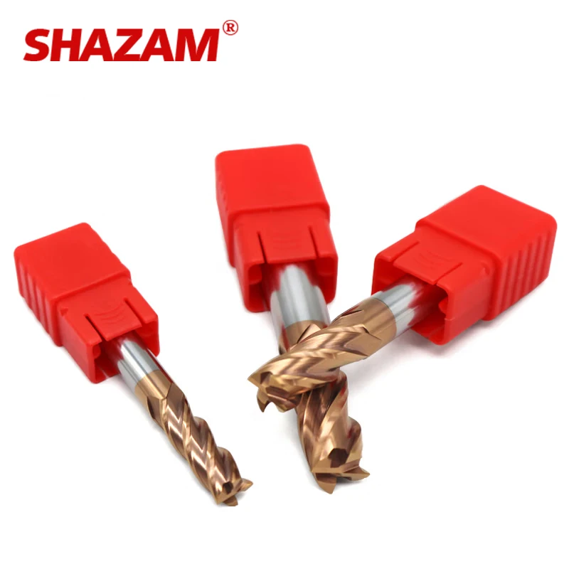 Shazam HRC55 4ก้านแบบปลายแบน4ขลุ่ยเคลือบทังสเตนเหล็กคาร์ไบด์อัลลอยด์คัตเตอร์10ชิ้นสำหรับงานกัด CNC