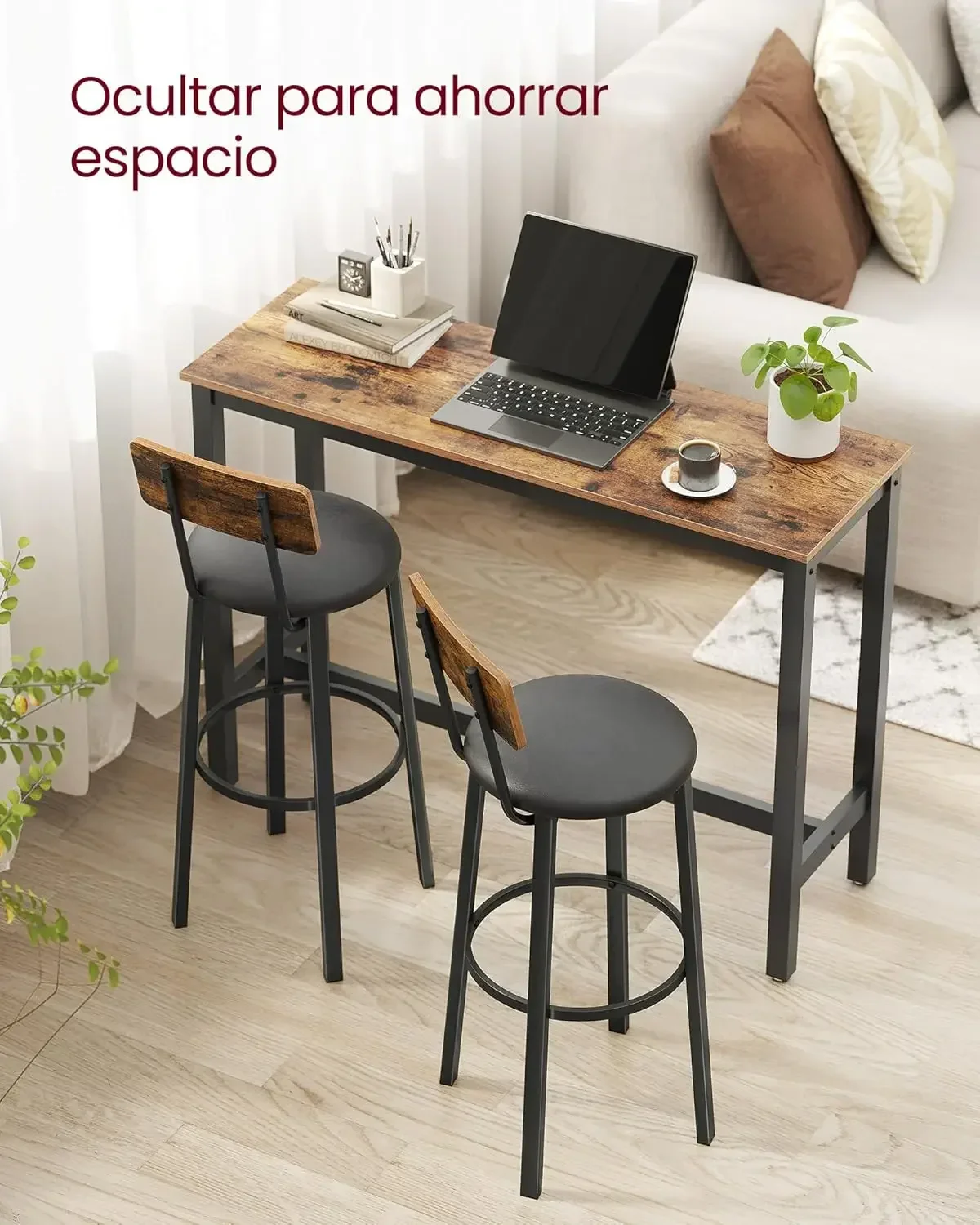 Zeitbegrenzter Rabatt-Taburetes de Bar, Tapizados PU, Taburete Alto con Reposapiés, Montaje Simple, Industrial, para Cocina, C