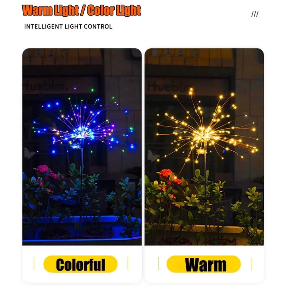 Lampe Solaire 90LED en Forme de enquêter d'Artifice, Éclairage d'Extérieur, 8 Modes d'Éclairage, Décoratif, Vacances, DIY