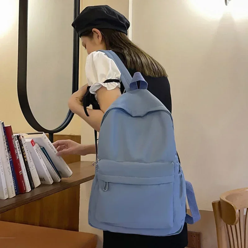 여성 Schoolbag 방수 대용량 학교 배낭 간단한 지퍼 솔리드 컬러 소녀 캐주얼 학교 가방 학생 배낭