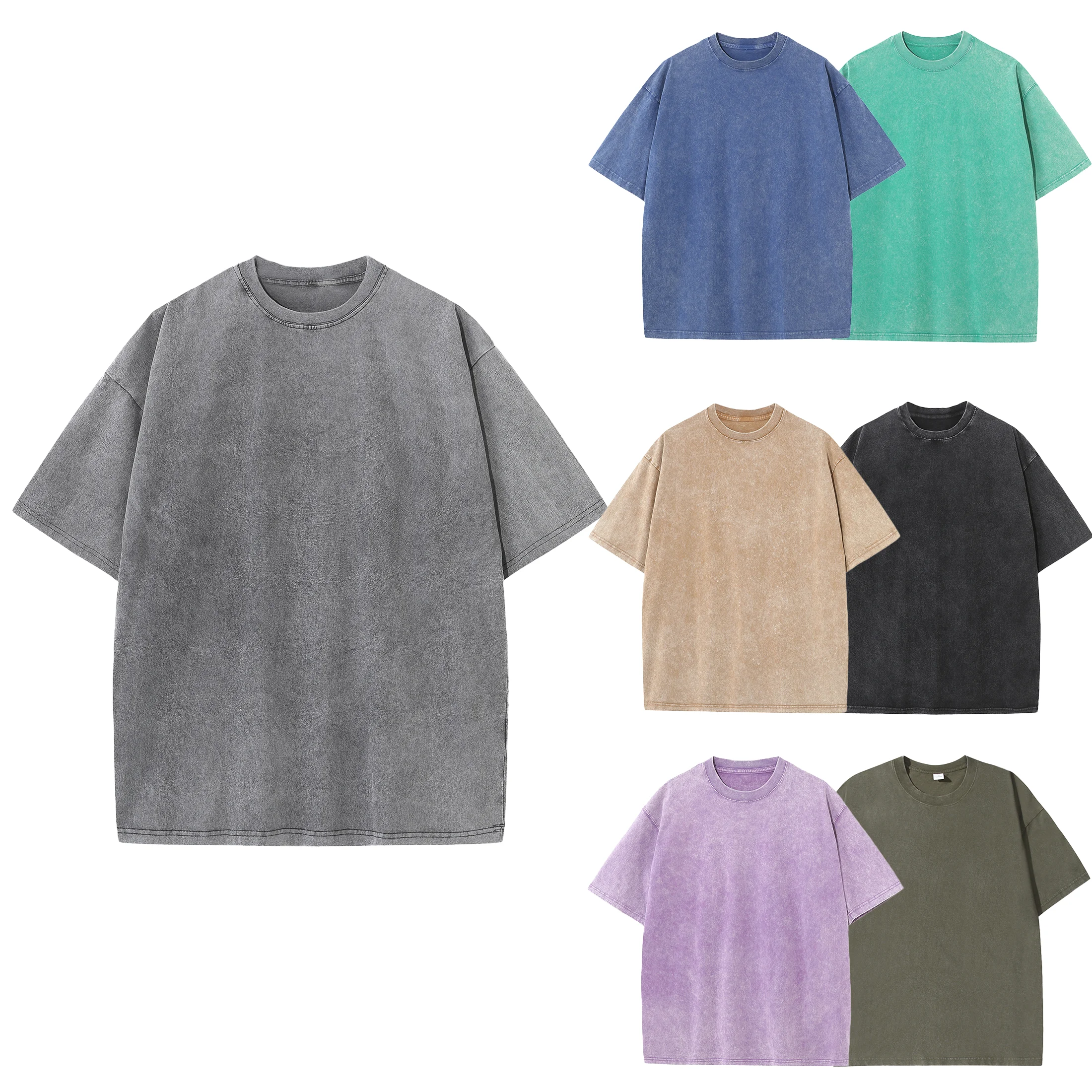 T-shirt da uomo estiva in puro cotone effetto consumato con spalle scoperte retrò tinta unita allentata casual traspirante T-shirt casual da uomo