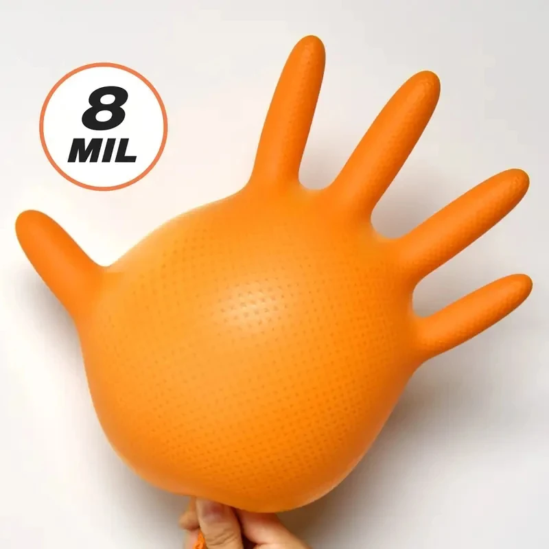 Multi-purpose Orange Nitrile Gloves Industrial Disposable Non-slip Gloves With Diamond Textured Grip For Mechanic Work Gloves