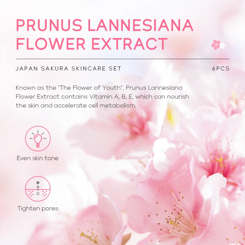 LAIKOU Sakura-Juego de brillo para el cuidado de la piel, protector solar blanqueador hidratante, 6 uds.