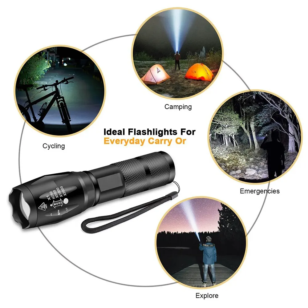 Linternas Led de alta potencia, antorcha para acampar, 5 modos de iluminación, aleación de aluminio, luz con zoom, Material impermeable, utiliza 3 pilas AAA