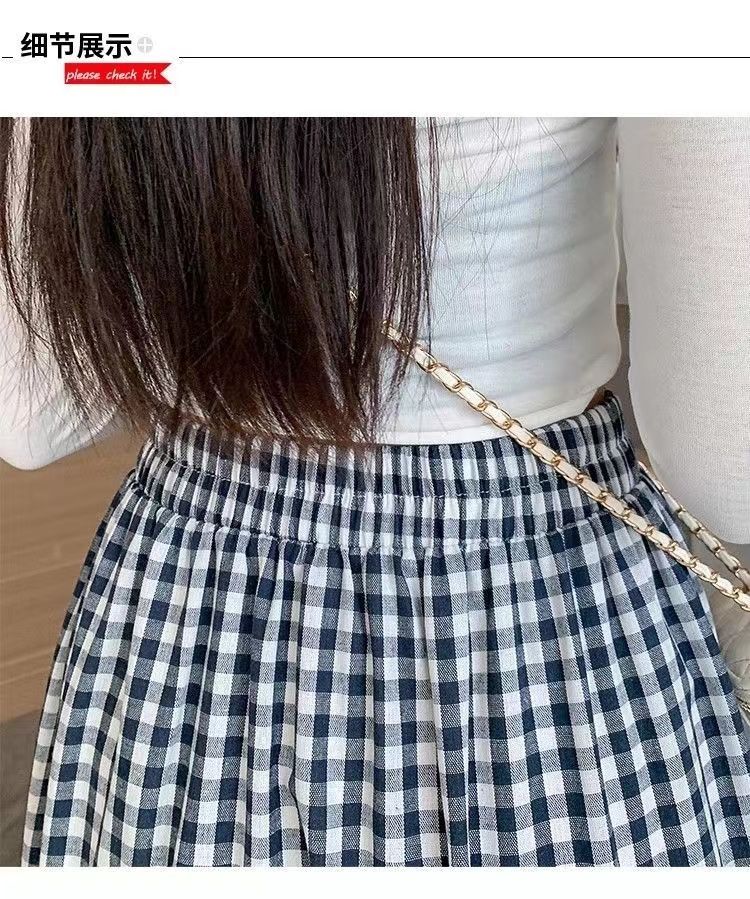 Patchwork Tiered Skirt Women 2025 Summer Vintage Checkered High Waisted Elastic Waist Slimming Midi Skir