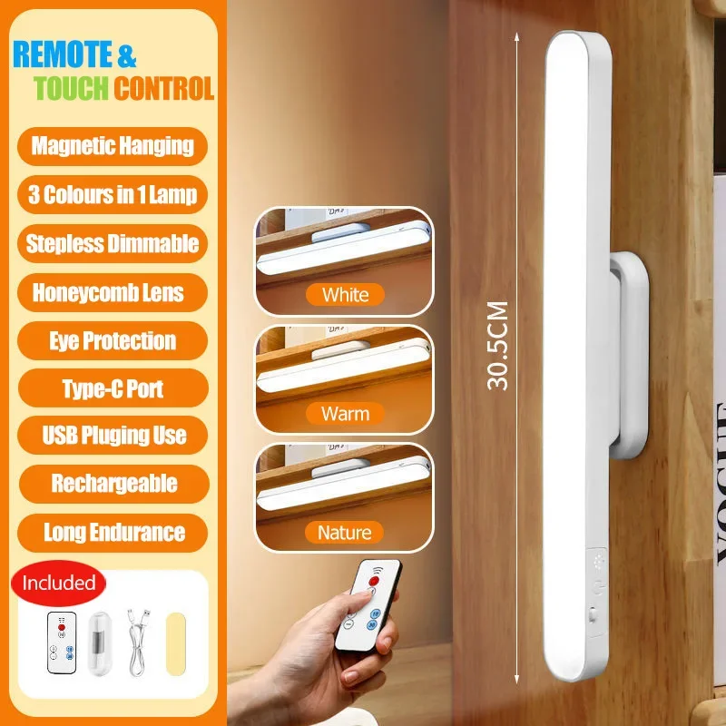 Lampada da scrivania a LED remota Luce notturna sospesa magnetica Lampada da tavolo ricaricabile USB Lampada da lettura a 3 colori per armadio guardaroba