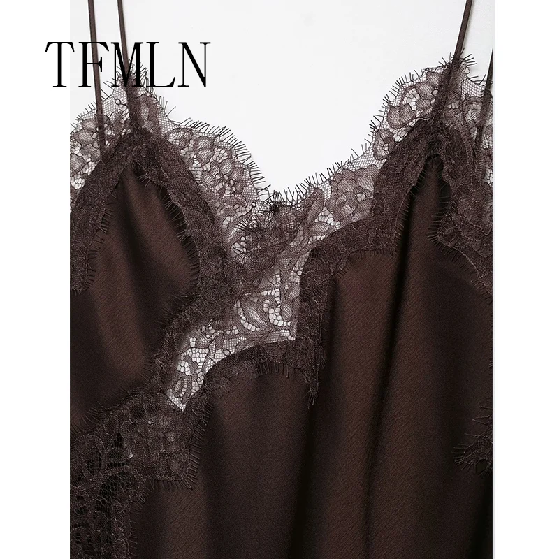 TFMLN ผู้หญิงเซ็กซี่ลูกไม้ประกบชุดฤดูร้อนแขนกุดไม่สมมาตรชุดเดรสเปิดหลังบางผู้หญิงปาร์ตี้สลิงมินิเดรส