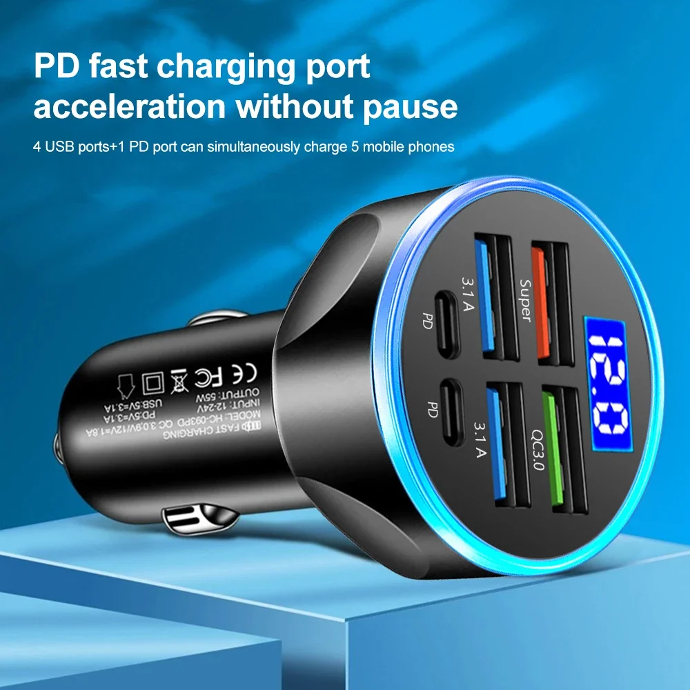 Autolader 2-6 poorten Snel snel opladen PD QC3.0 USB Autotelefoonoplader Type C Adapter in auto voor iPhone Samsung Huawei Xiaomi