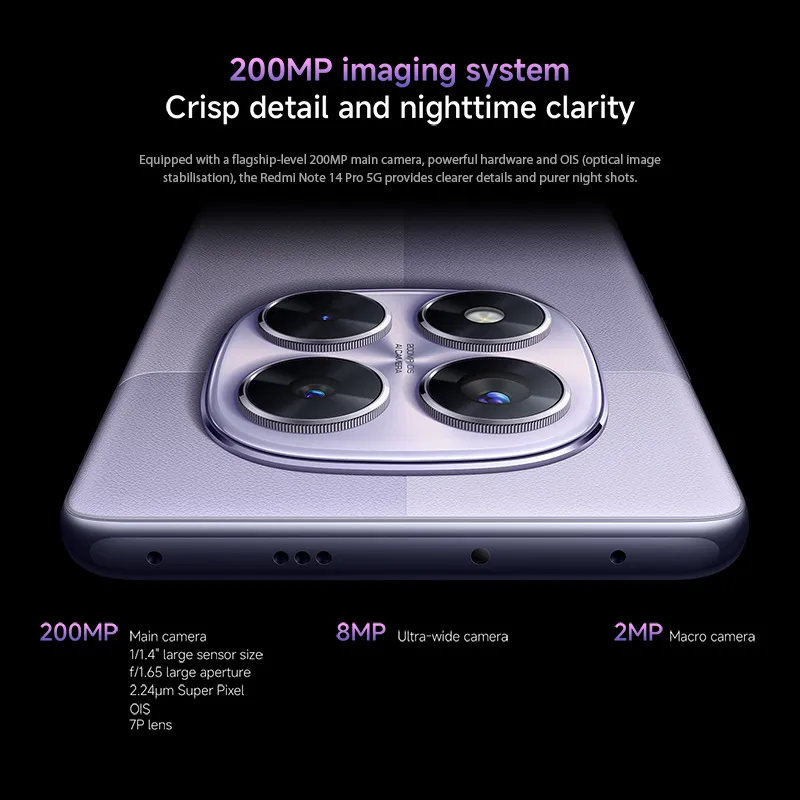【Brand+】Xiaomi Redmi Note 14 Pro 5G Smartphone MediaTek Dimensity 7300-Ultra 200MP AI camera NFC 6.67"AMOLED display IP68