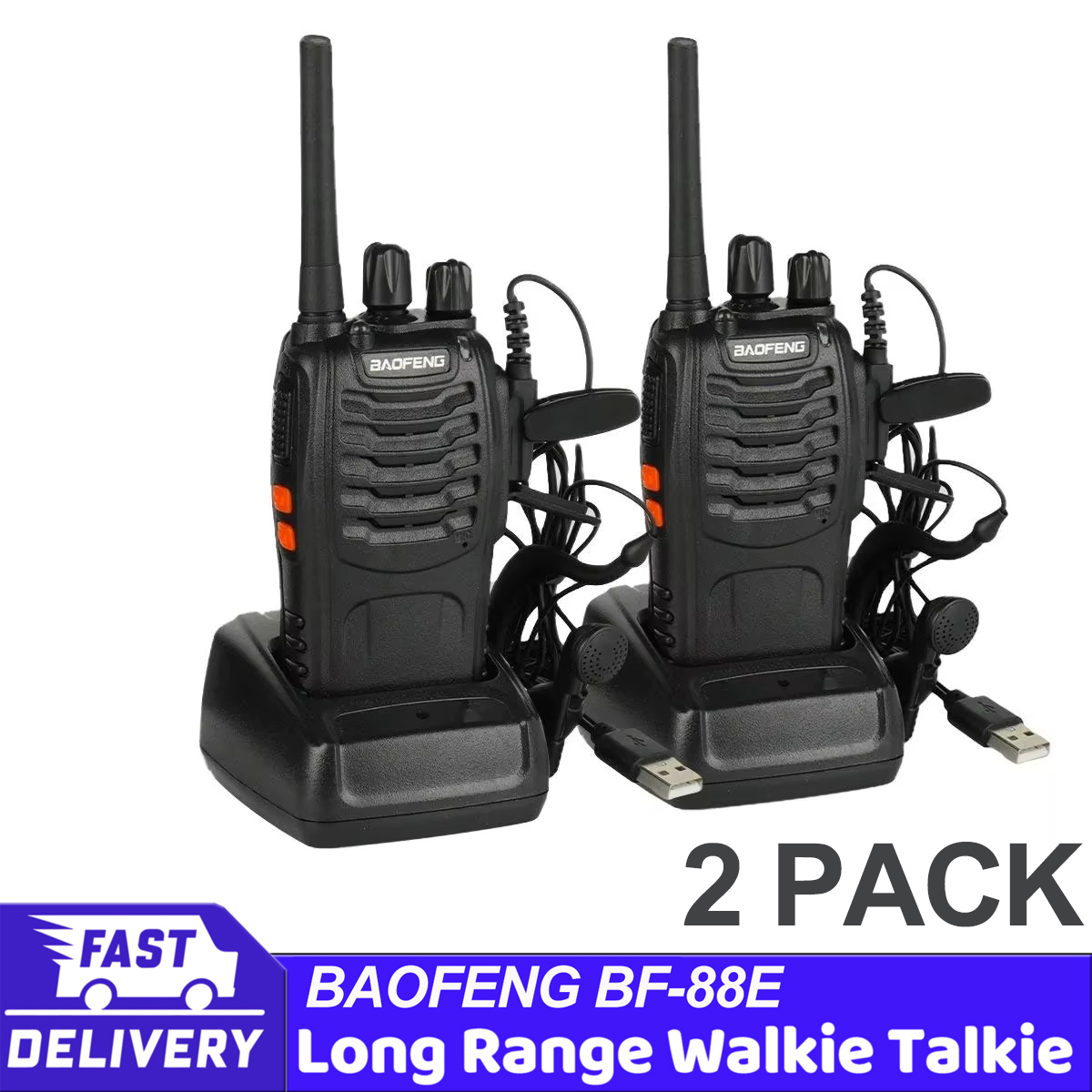 2 unids/lote, venta al por mayor, Original Baofeng BF-88E, Walkie Talkie de largo alcance de 5km, canal de Radio bidireccional 16, viaje autónomo