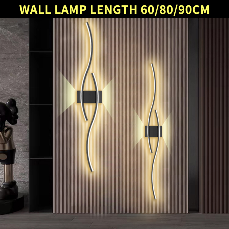 Lámpara de pared de tira LED moderna, luz con Control remoto de doble curva, decoración de cabecera, apliques de pared de oro negro, arreglo Led para sala de estar y dormitorio