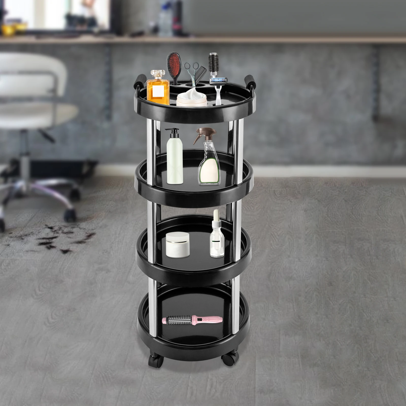Carrello mobile per salone di bellezza a 4 livelli, parrucchiere, barbiere, carrello per capelli, organizer per cosmetici