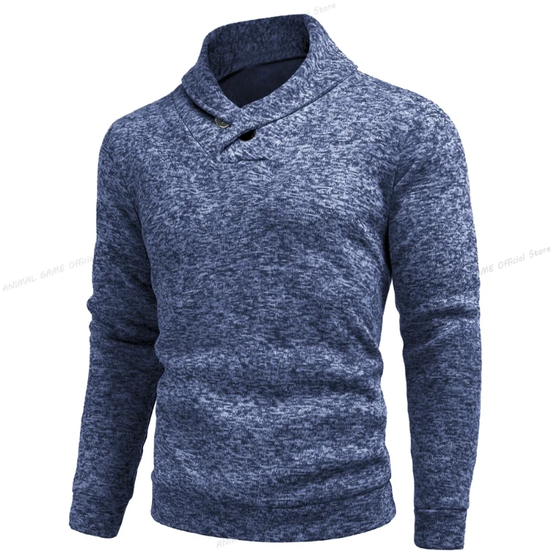 Jesienno-zimowy nowy męski sweter z długim rękawem i wysokim dekoltem Casual Slim Fit Top Mixed Color Elastic Slim Fit Warm Stripe Top