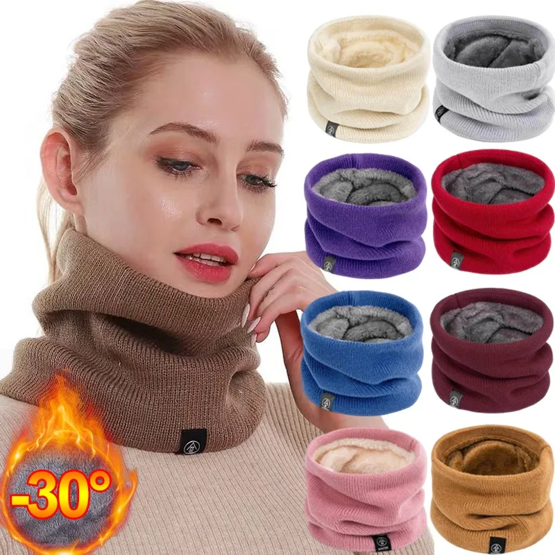 Sólido invierno silenciador de felpa tejido de lana para mujer anillo de lana Bandana bufanda calentador de cuello Buff diadema de Cachemira gruesa máscara de esquí