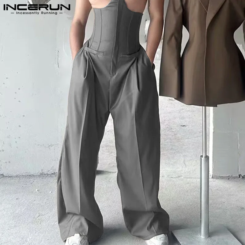 INCERUN 2024 Hosen im amerikanischen Stil, stilvolles Herren-Dekonstruktionsdesign, solide, dünne Taille, lange Hose, lässig, einfache männliche Pantalons