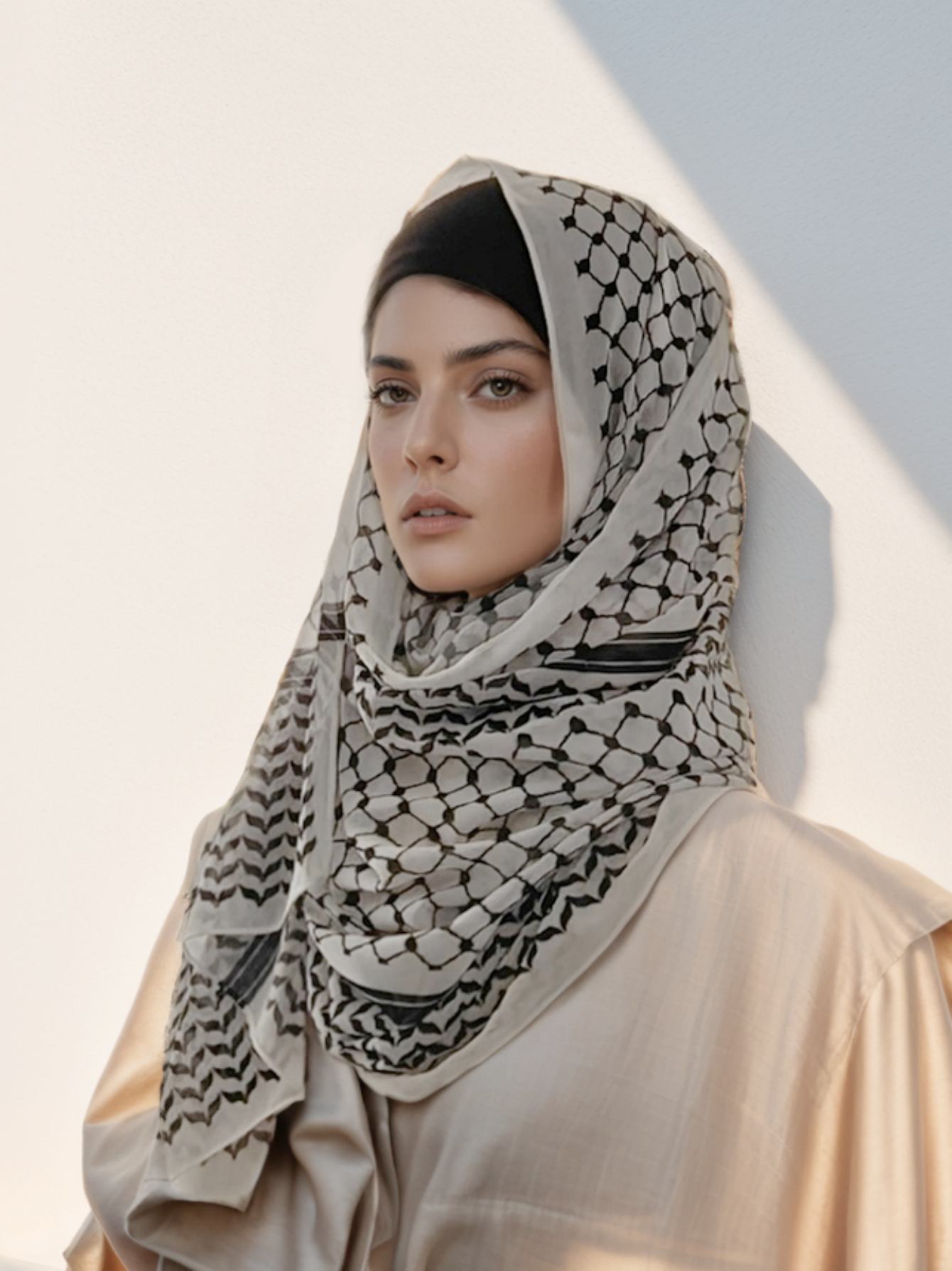 2 uds. De Keffiyeh para mujer con conjunto de tubo, chal estampado de gasa, Echarpe Keffyeh, diademas suaves a la moda para mujer, bufanda árabe geométrica para mujer