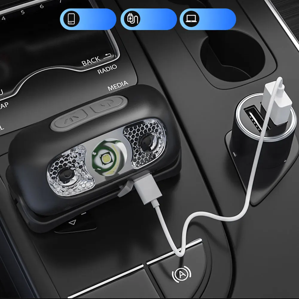 Linterna frontal recargable por USB de 500 lúmenes con Sensor de movimiento LED brillante para correr y pescar linterna frontal con Sensor de luz infrarroja