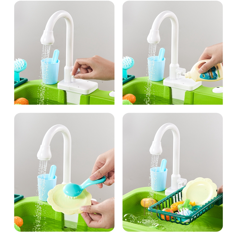 Lavello da cucina per bambini Giocattoli Lavastoviglie elettrico che gioca con acqua corrente Fai finta di giocare con il cibo Giocattolo da pesca Gioco di ruolo Regalo per ragazze