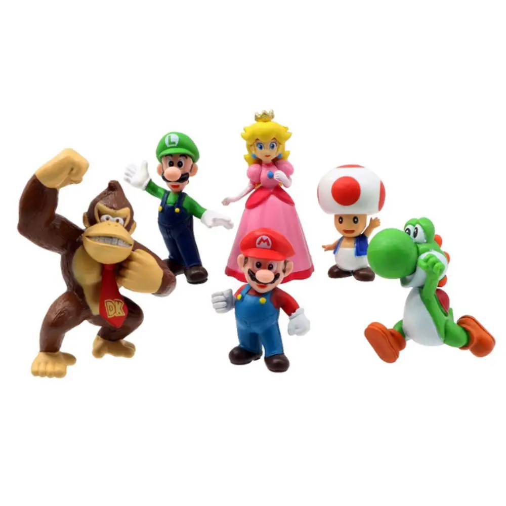 Figurines modèle Super Mario Bros, jouets Yoshi Luigi Donkey Kong champignon, poupées en PVC pour enfants, cadeaux d'anniversaire, 6 à 18 pièces/ensemble