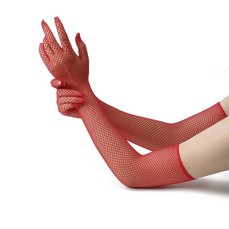 Lange Hohe Elastizität Fischernetz Mesh Dünne Cosplay Sexy Transparent Bühne Leistung Handschuhe Mode Persönlichkeit Weiche Solide