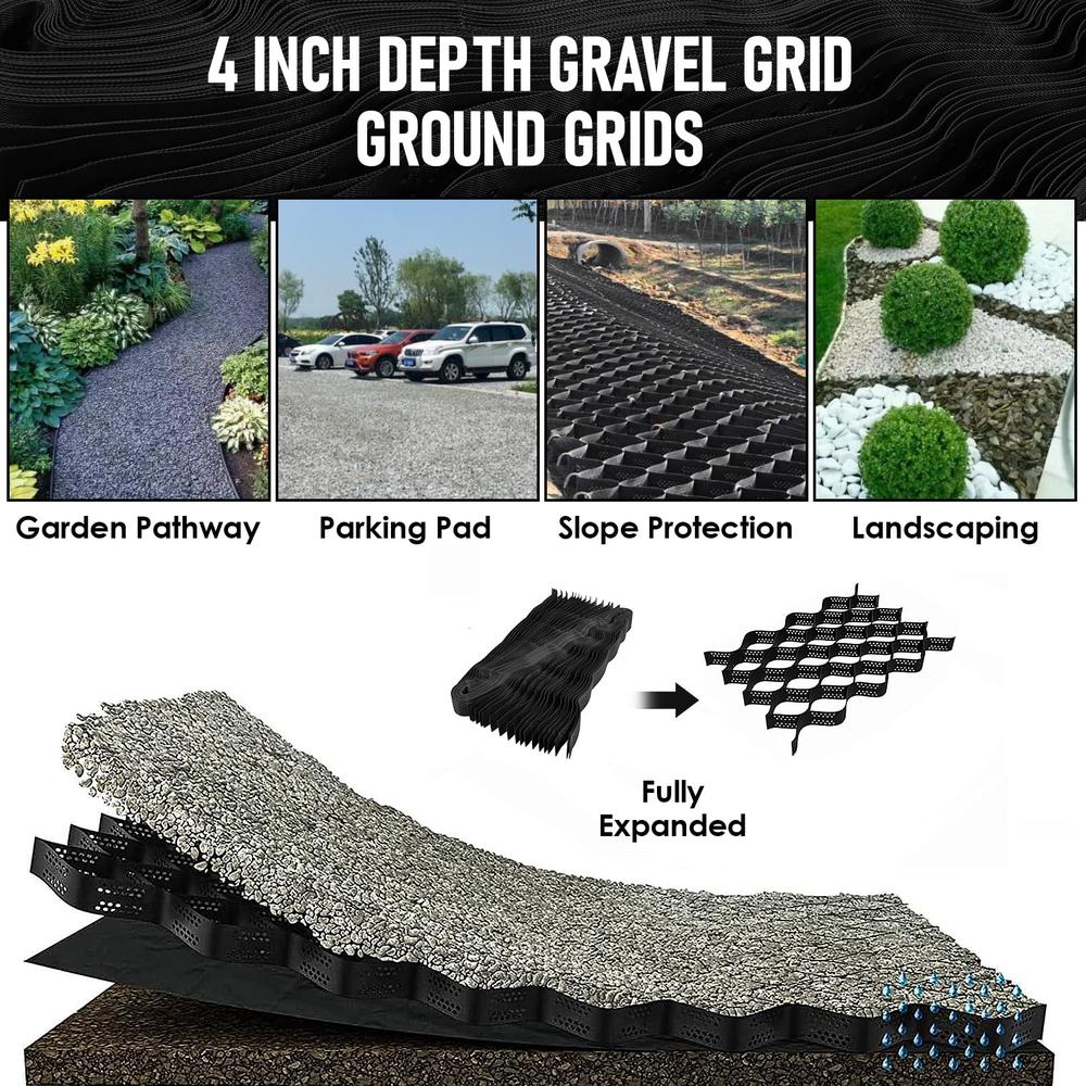 Ground Grid Gravel Stabilizer Geo Cell 4'' Depth 9.8x16.4 ft Durable HDPE Material Multi-Purpose Geocell Great Bearing Capacity