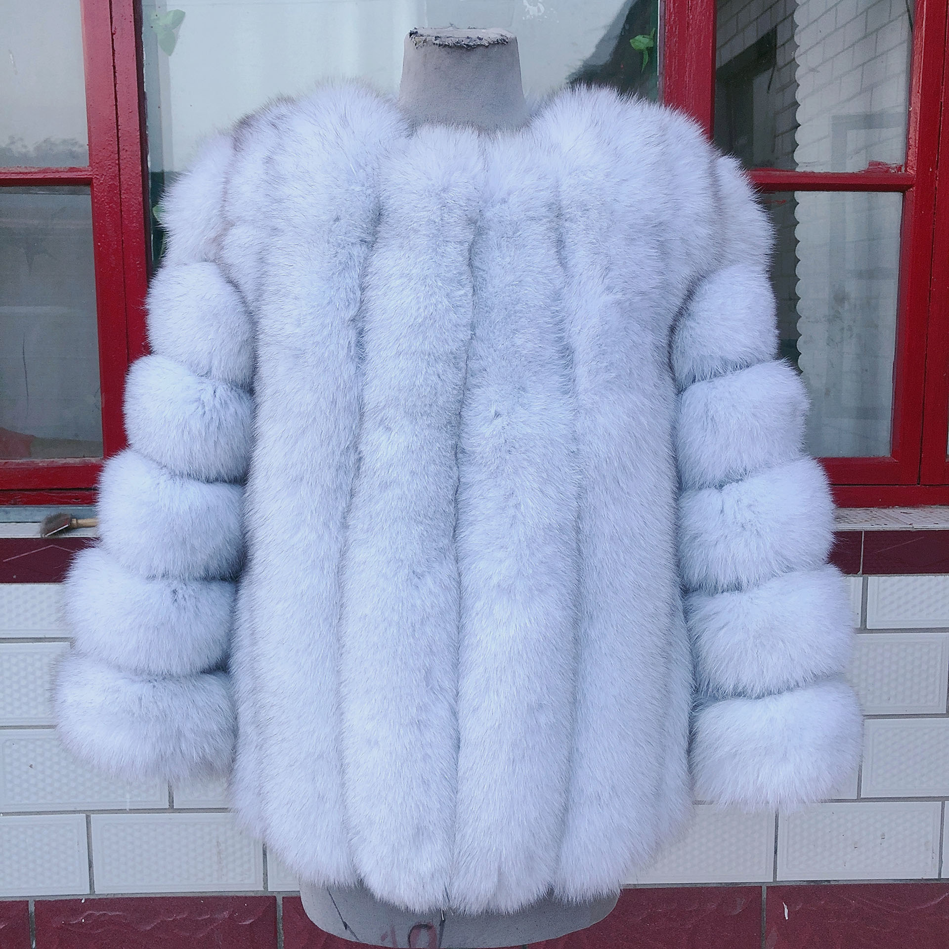Natural Fur Coat for Women, Real Fox Fur Coat, Vertical Bar, High Quality, Winter, Luxury, New Style,Fox Fur Coat