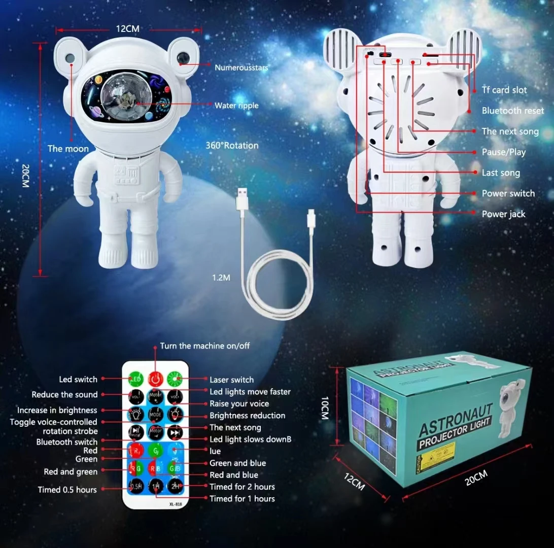 Proiettore di luce stellare per astronauta Bluetooth LED Camera da letto Ambiente Luce notturna Aurora Luna Nebulosa Galassia Illuminazione per bambini