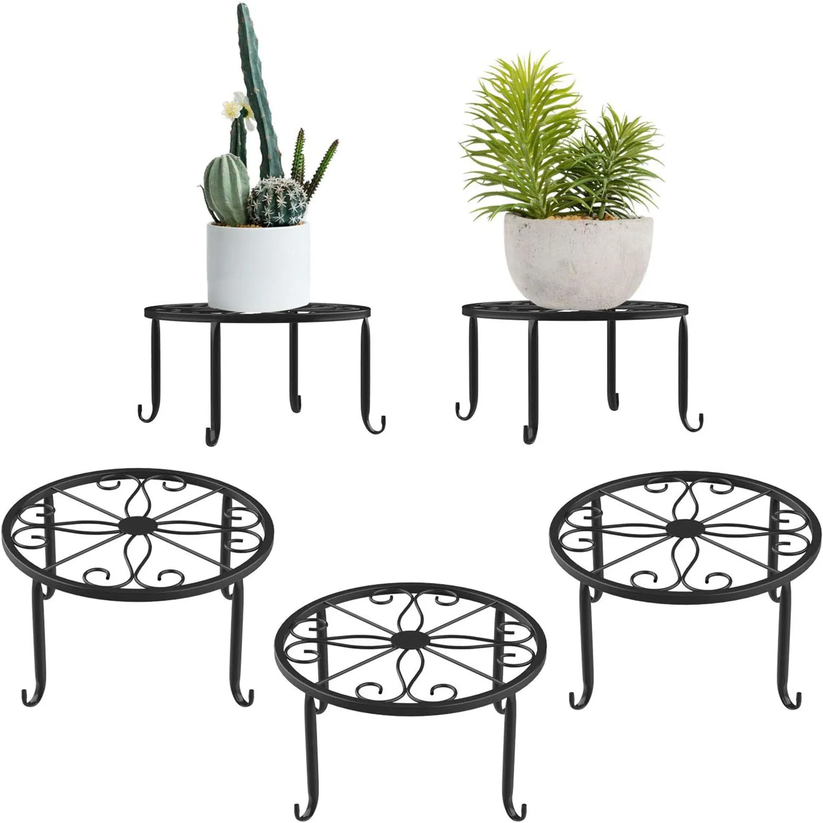 โลหะชั้นวางพืช Hollow รอบดอกไม้หม้อป้องกันชั้นดอกไม้ชั้นวางหม้อสําหรับ Home Patio ระเบียง Porch