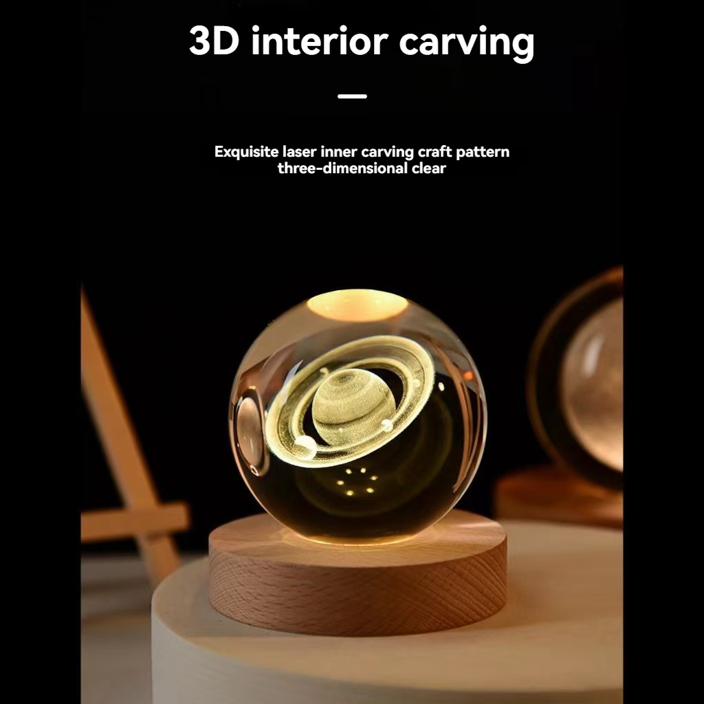 Luz noturna usb exclusiva com galáxia e projetos planetários lâmpada de bola de cristal 3d para atmosfera aconchegante bola de plasma luz noturna