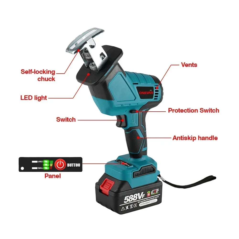 3600 W 12000spm Brushless เลื่อยลูกสูบไร้สายลูกโซ่ตัดเลื่อยตัดไม้เครื่องมือใบเลื่อยสําหรับ 21V 18V แบตเตอรี่