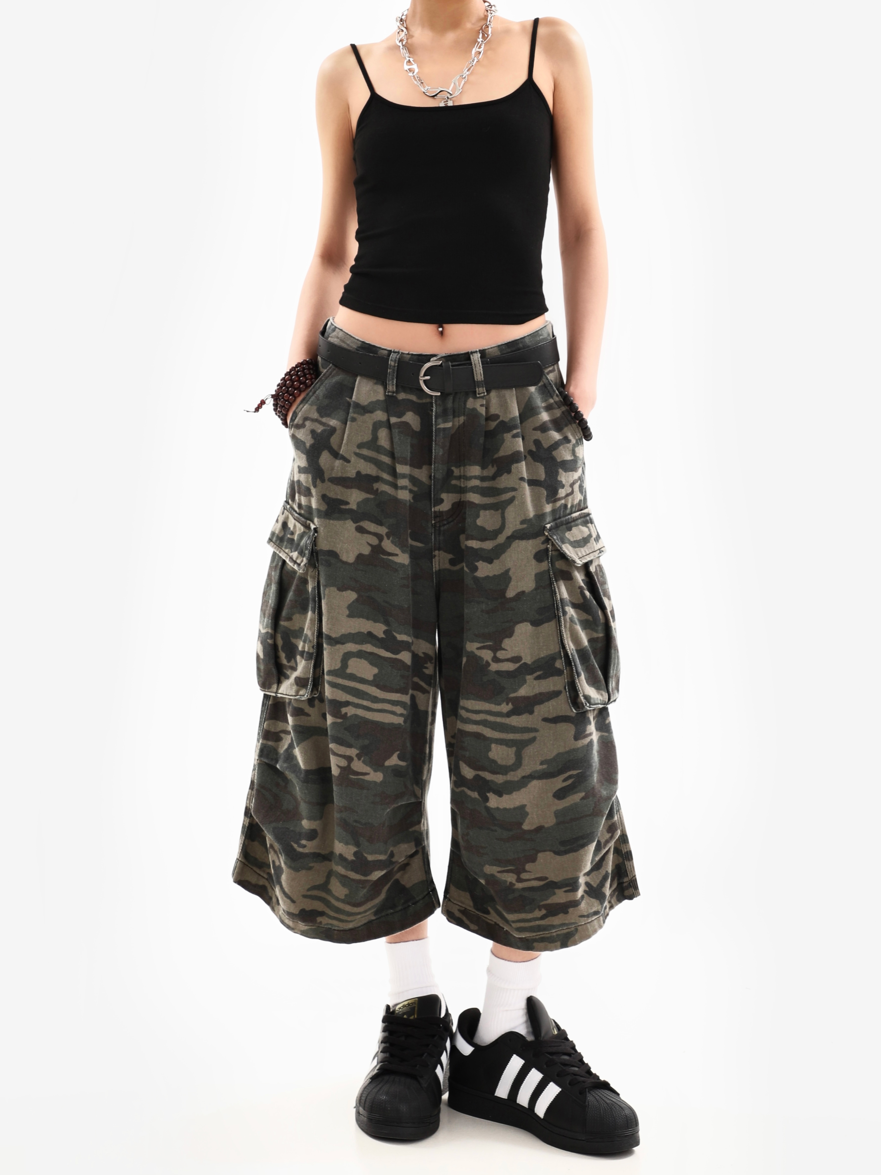 Zomer dames camouflage unisex losse capri street style cargo shorts jong meisje casual bodem vrouwelijke kuitlange broek
