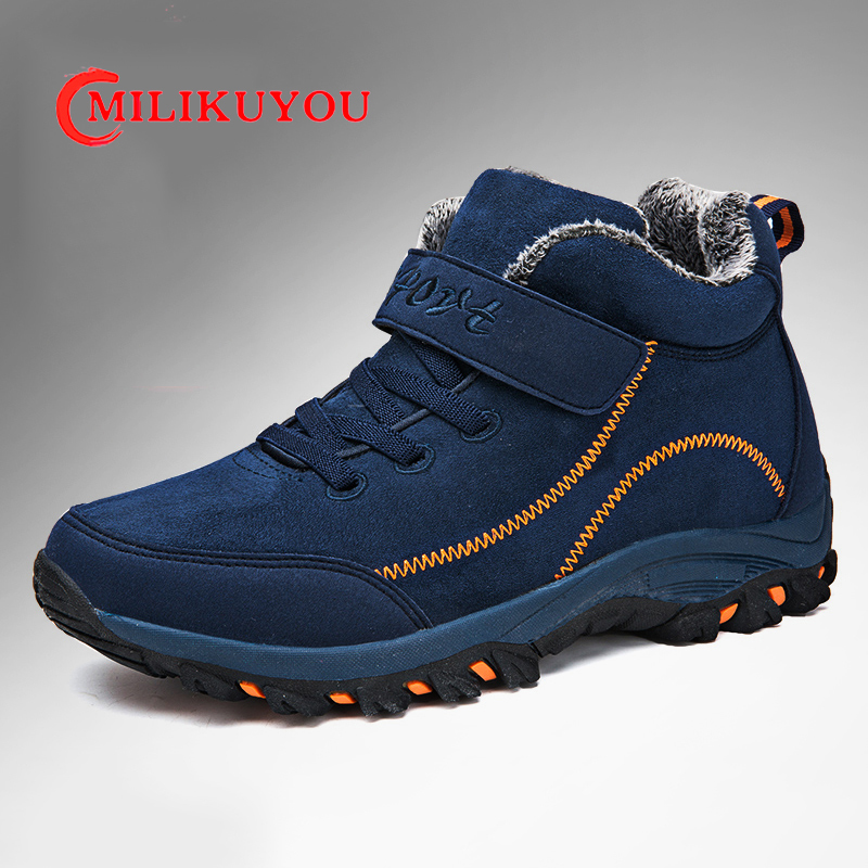 ฤดูหนาวผู้ชายที่อบอุ่นรองเท้ากันน้ํา Snow BOOTS Man Plush เดินป่ารองเท้าผ้าใบรองเท้ากลางแจ้ง Non-SLIP ข้อเท้า Unisex รองเท้า PLUS 48