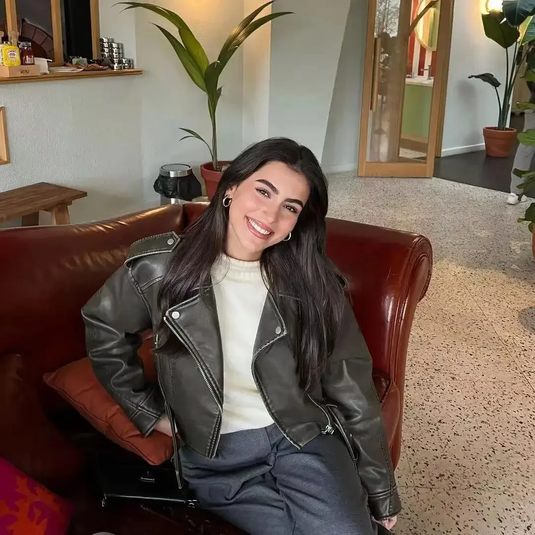 Chaqueta corta de piel sintética holgada Vintage de gran tamaño para mujer, ropa de calle con cinturón, abrigo Retro de motociclista con cremallera para mujer, prendas de vestir