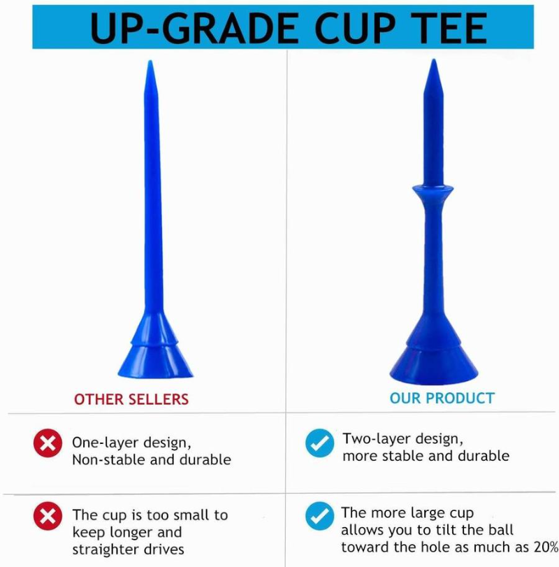 30/50 Pcs Upgrade Unbreakable 83mm Big Cup Plastic Golf Tees 3 1/4 inch Reduce Friction Side Spin Tee for Golfing Practice