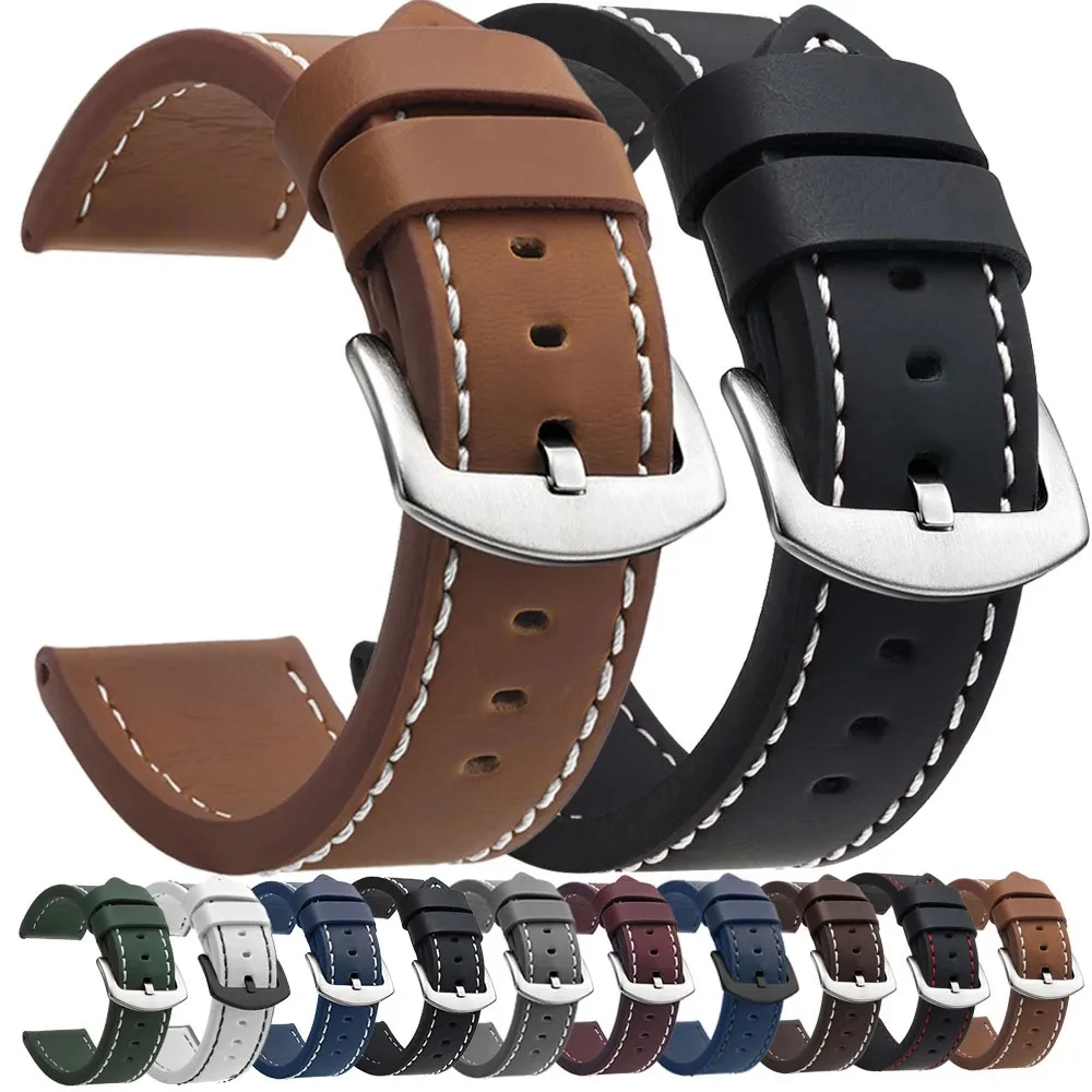 Pulseira de couro 20mm 22mm pulseira de relógio para galaxy watch ultra bandas 47mm huawei gt4 gt3 pulseira de fivela de aço inoxidável