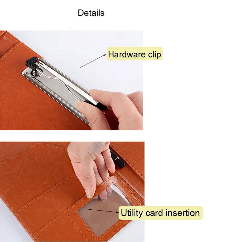 A5 / B5 Leather Padfolio Portfolio File Folder Clipboard Document Holder Business Contract Paper Clamp Writing Pad for Office