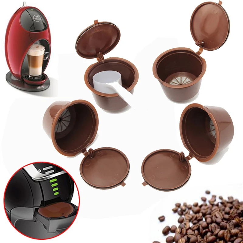 4 шт./компл. Dolce Gusto Plsatic многоразовая капсула для кофе, фильтрующая чашка, 200 раз, многоразовая ложка, щетка, совместимая с Nescafe Dolce Gusto