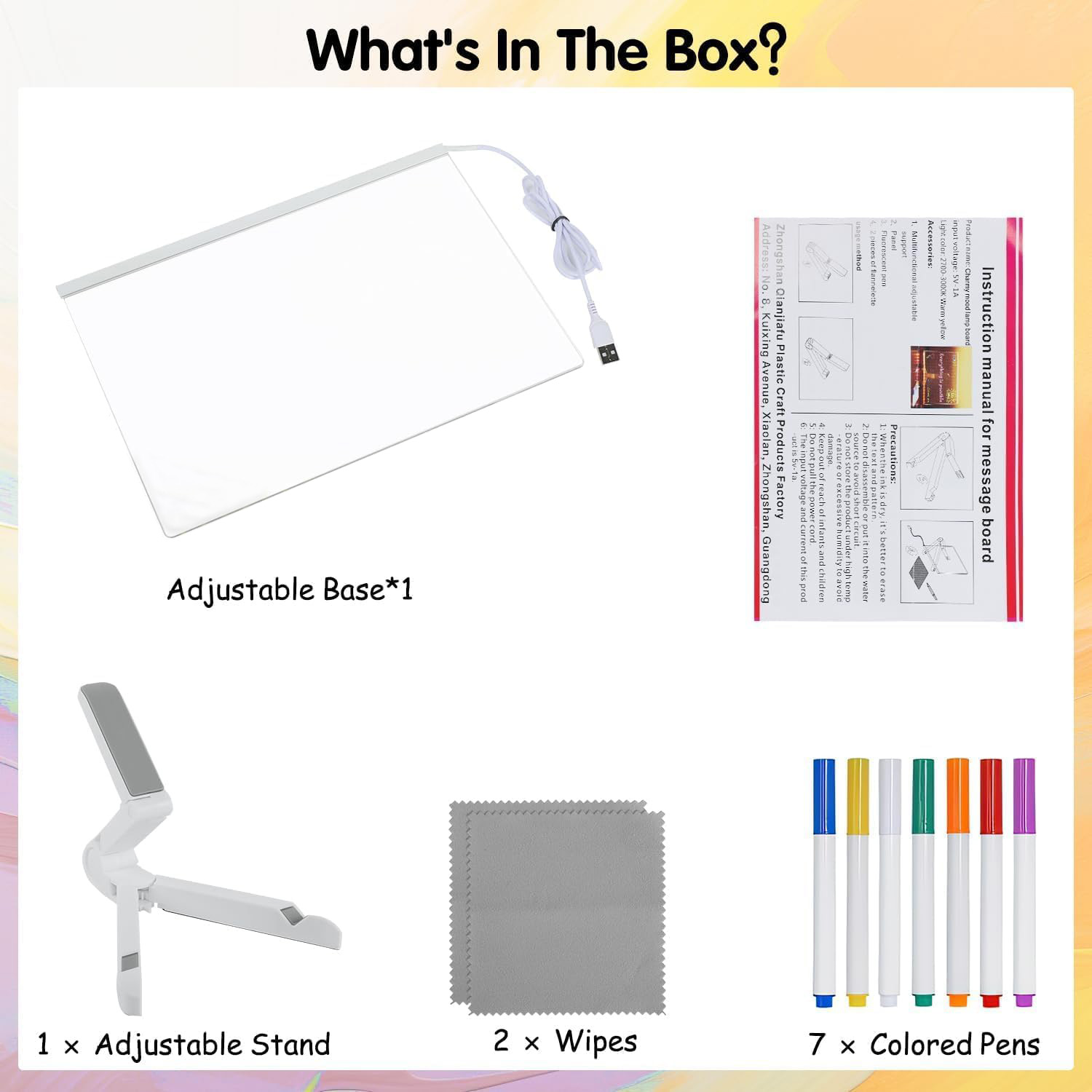 LED Note Board with Colors 7 Pens DIY Acrylic Message Board Children‘s Drawing Board Light up Message Board Kids Birthday Gift
