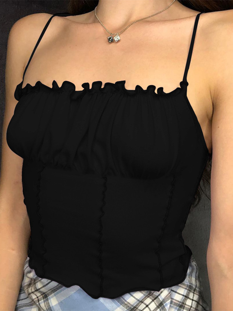 Sexy 2022 Sommer Frauen Rüschen Tank Top Mode Damen Ärmellose Liebsten Geraffte Schlank Crop Top Leibchen Weibliche Kleidung Tanks