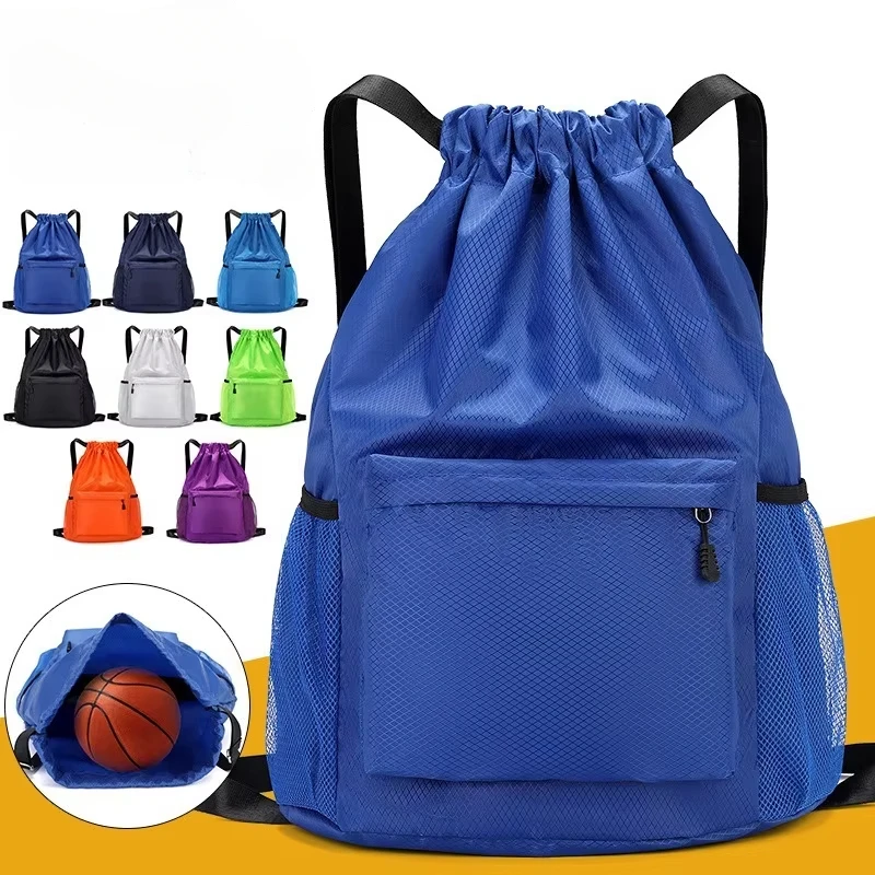 Mochila impermeable de nailon con cordón y borla, bolsa deportiva de concha suave para baloncesto, viaje, utilidad, bolsillo, cierre de cremallera