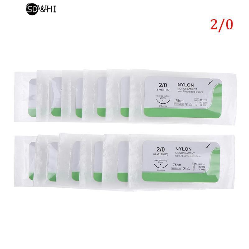 12 шт., 2/0, 3/0, 4/0, игольчатый шов, нейлоновый монофиламент, неповрежденный шов, медицинская нить, шов для быстрого использования