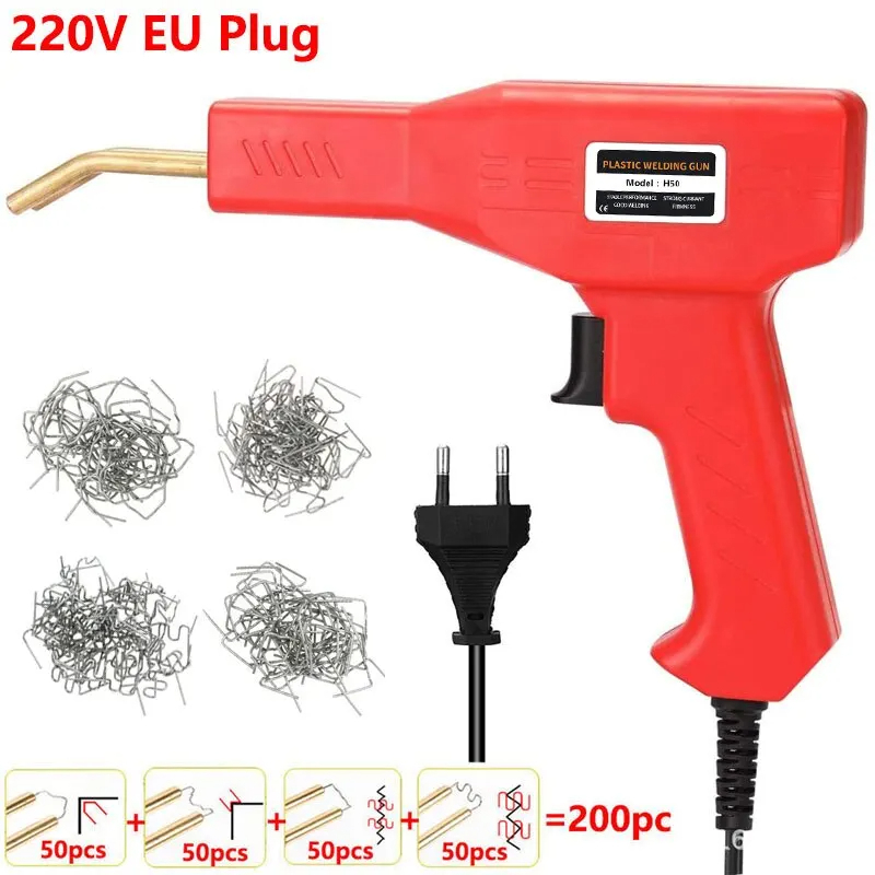 50W Red Plastic Welder Hot Nail Gun with 200-800 Nails for Car Bumper PVC Repair Garage Tool Kit