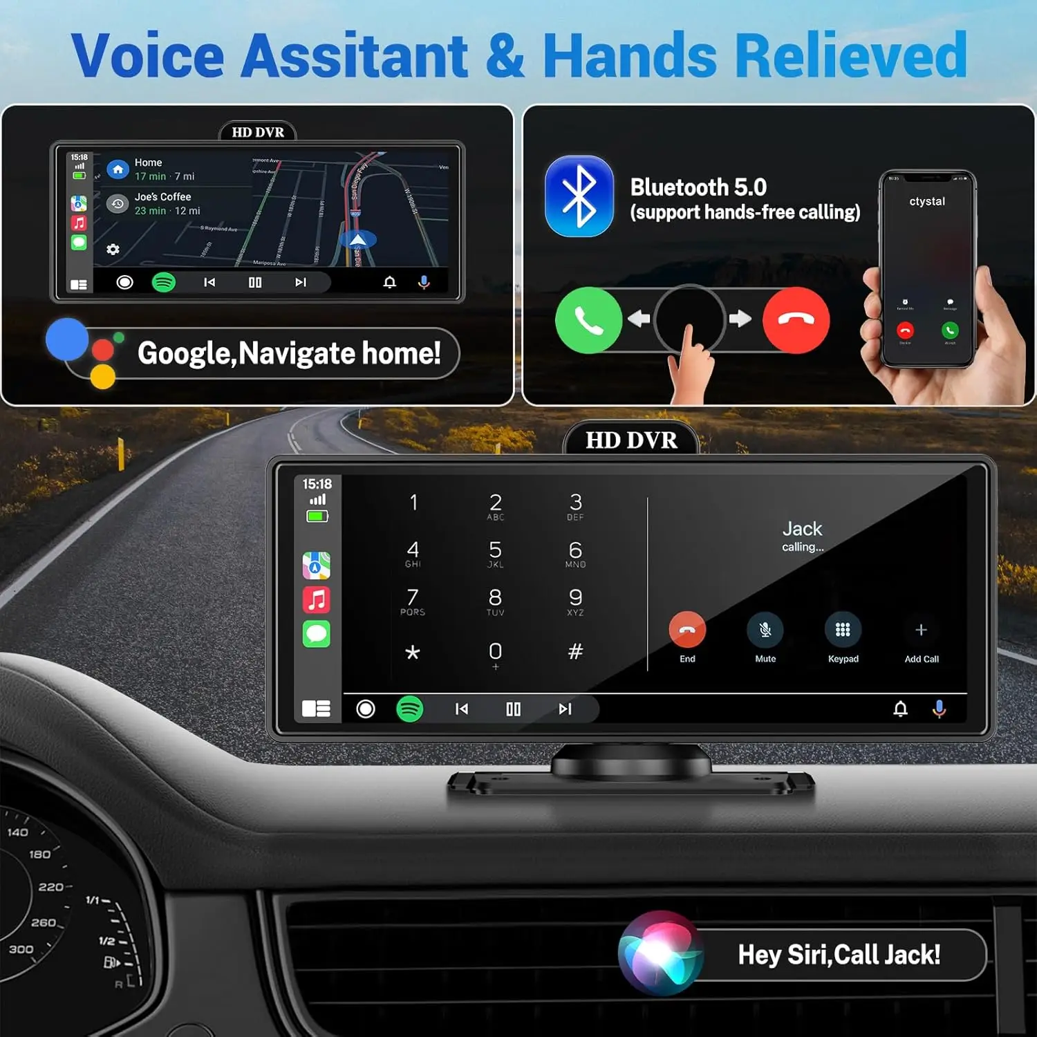 10/11.26 Polegada 4k dvr sem fio carplay & android auto traço cam bluetooth áudio gps navegação painel lente dupla gravador de vídeo